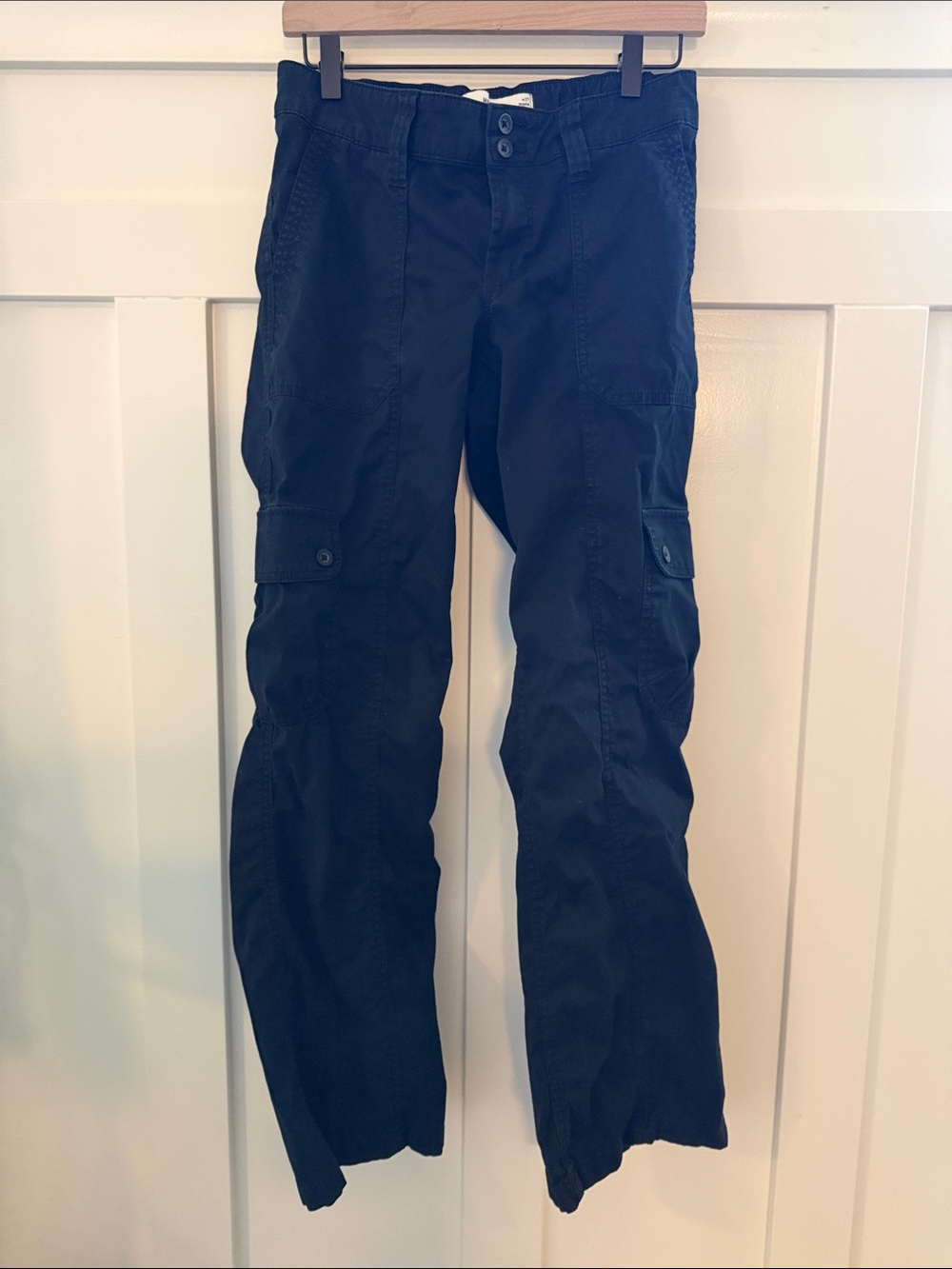 Hollister Black Women's Cargo Pants with Button Flap Pockets